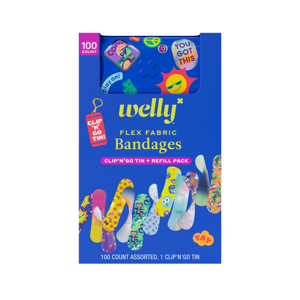 slide 1 of 21, Welly Clip N Go Tin & Refill Pack - 100 ct, 100 ct