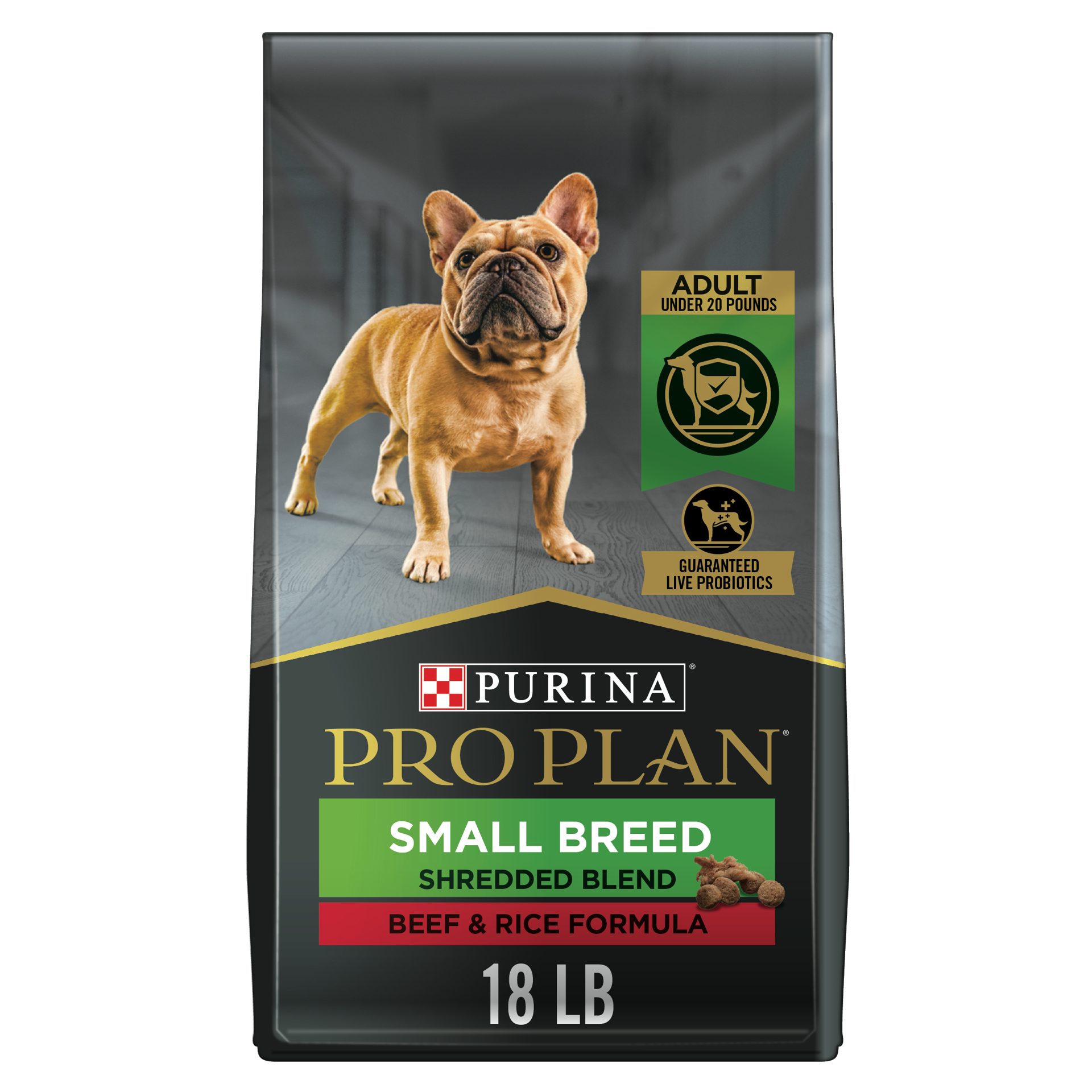 slide 1 of 7, Purina Pro Plan Small Breed Dry Dog Food, Shredded Blend Beef and Rice Formula With Guaranteed Live Probiotics, 18 lb