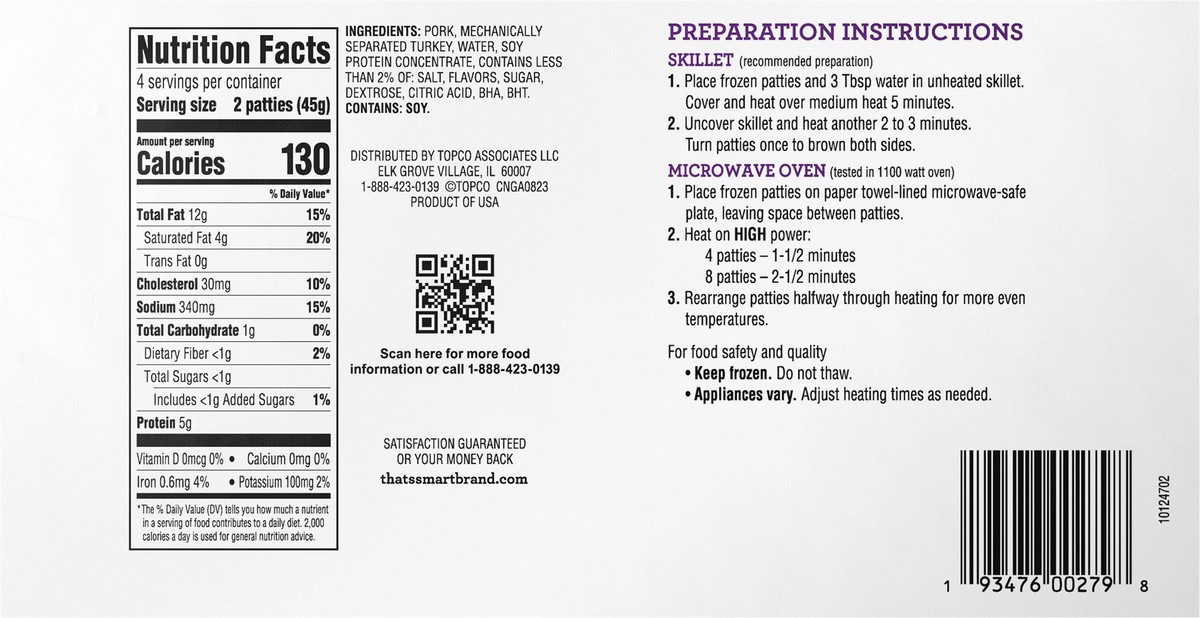 slide 12 of 14, That's Smart! Fully Cooked Original Sausage Patties 6.4 oz, 6.4 oz
