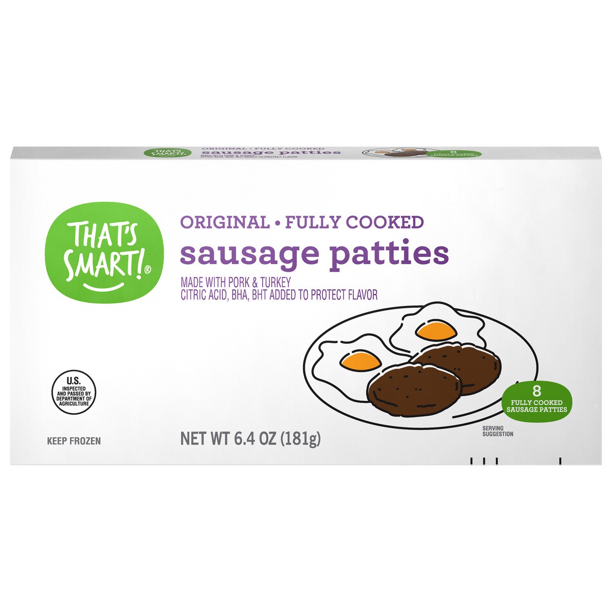 slide 10 of 14, That's Smart! Fully Cooked Original Sausage Patties 6.4 oz, 6.4 oz
