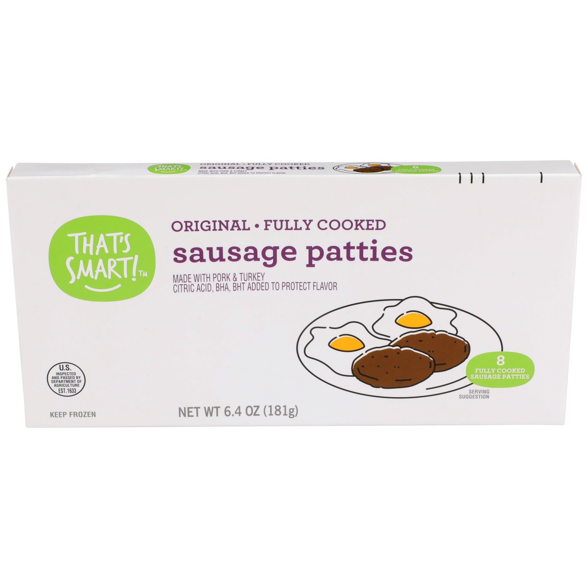 slide 1 of 1, That's Smart! Original Fully Cooked Sausage Patties, 6.4 oz