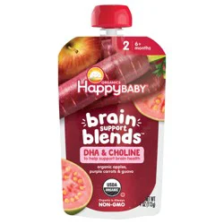 Happy Baby Brain Support Blends, Organic Stage 2 Baby Food with DHA & Choline, Apples, Purple Carrots & Guava, 4 oz. Pouch