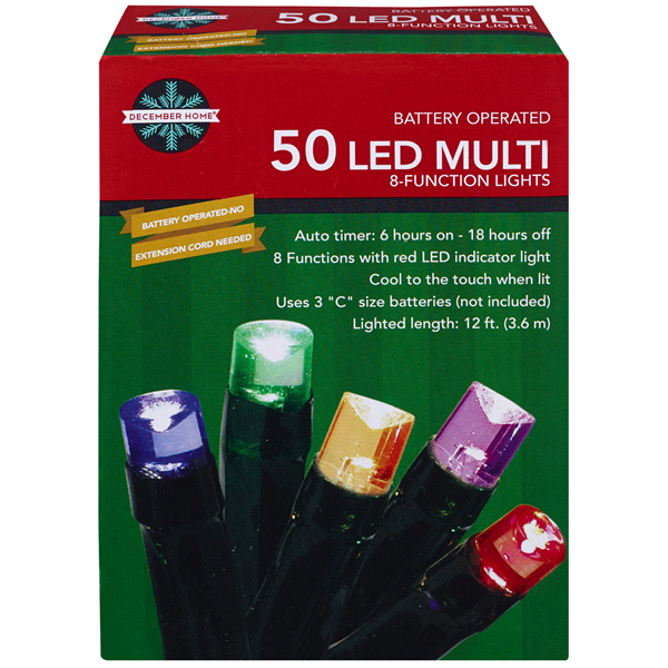 slide 1 of 1, December Home Battery Operated 8-Function LED Multi Lights, 50 ct