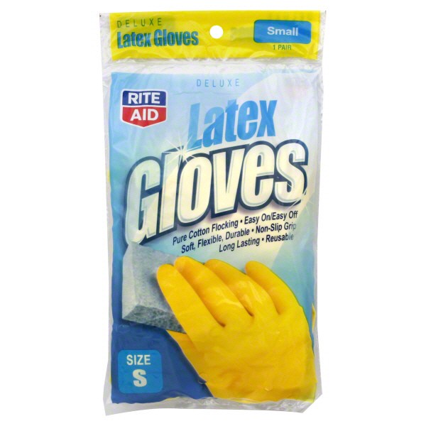 slide 1 of 1, Rite Aid Latex Gloves, Deluxe, Small, 1 pair