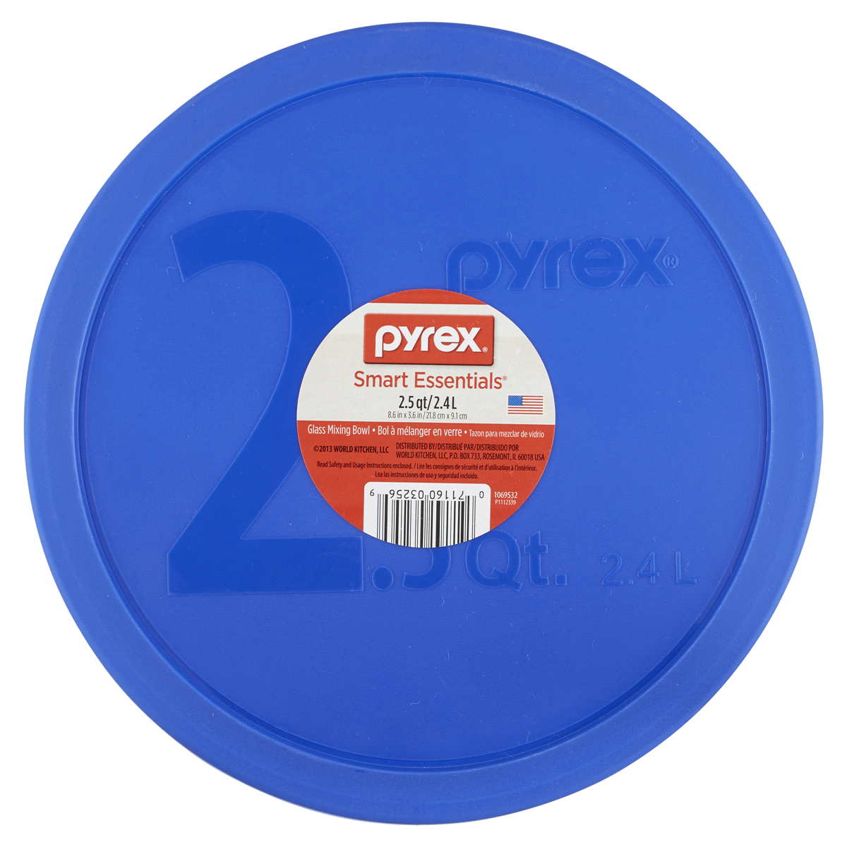 slide 1 of 1, Pyrex Smart Essentials 2-1/ Mixing Bowl, Blue Plastic Cover, 2 qt