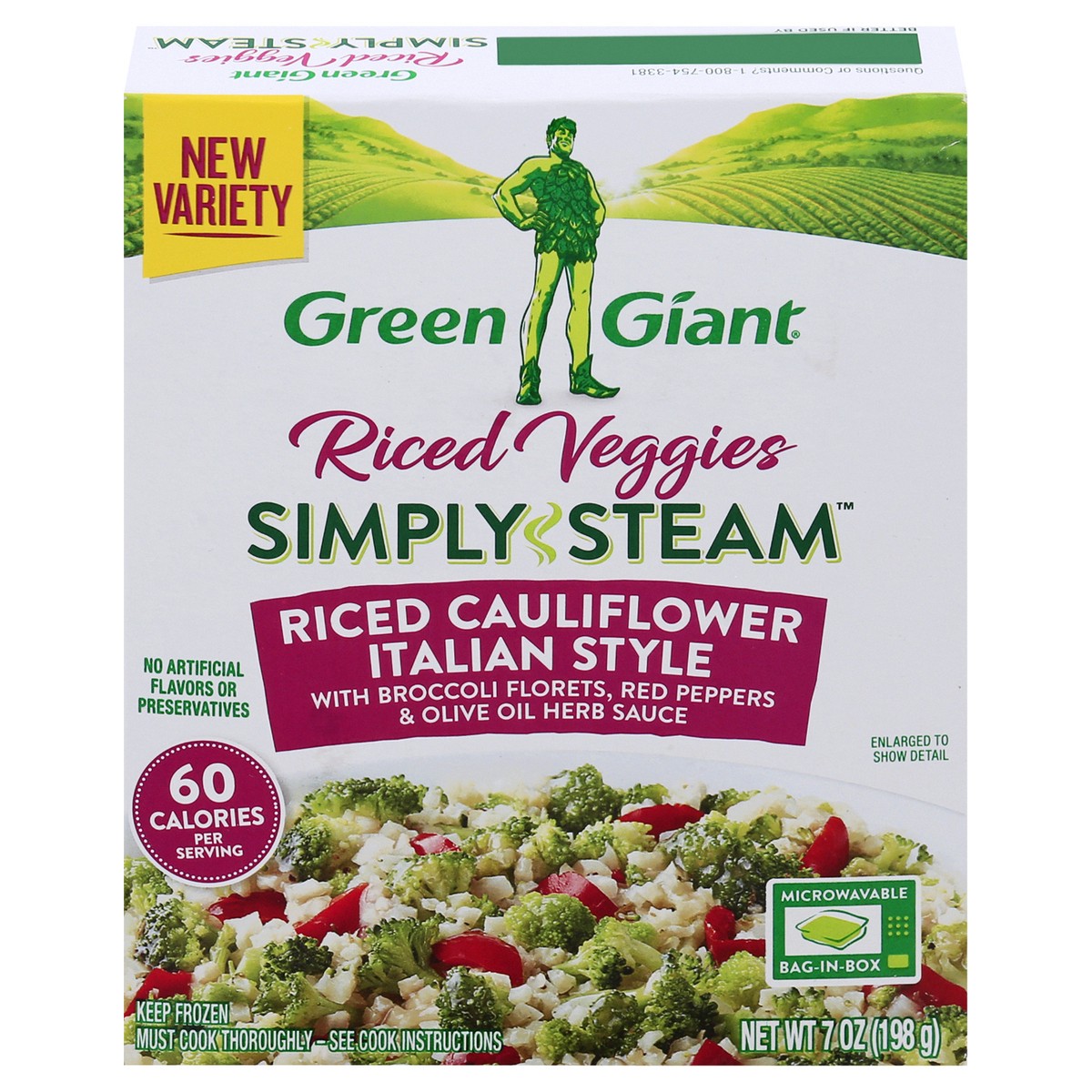 slide 1 of 9, Green Giant Simply Steam Italian Style Riced Cauliflower Riced Veggies 7 oz, 7 oz