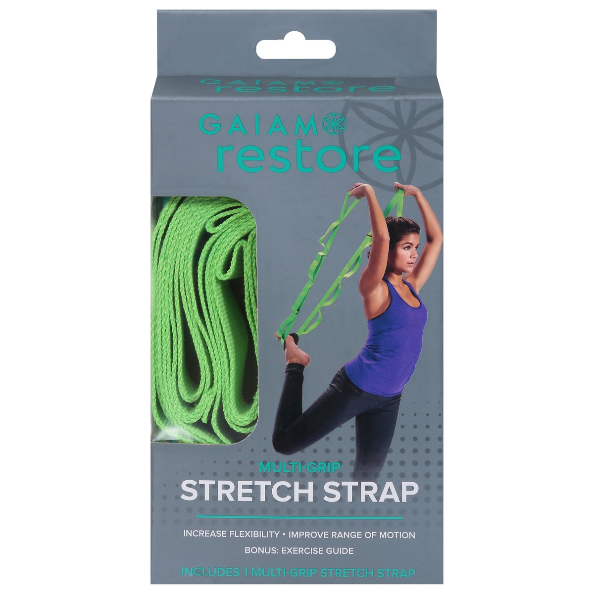 slide 1 of 9, Gaiam Restore Multi-Grip Stretch Strap 1 ea, 1 ct