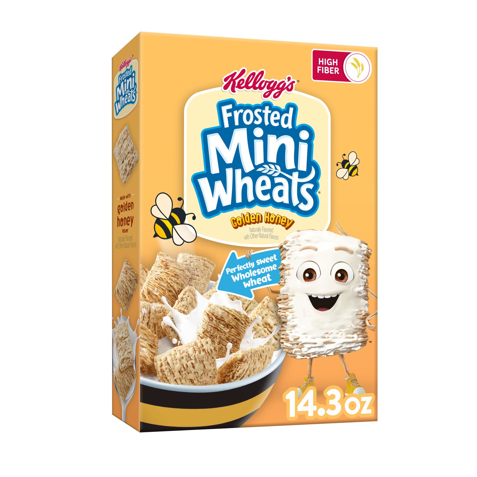 slide 1 of 5, Frosted Mini-Wheats Kellogg's Frosted Mini Wheats Cold Breakfast Cereal, Fiber Cereal, Kids Snacks, Golden Honey, 14.3oz Box, 1 Box, 14.3 oz