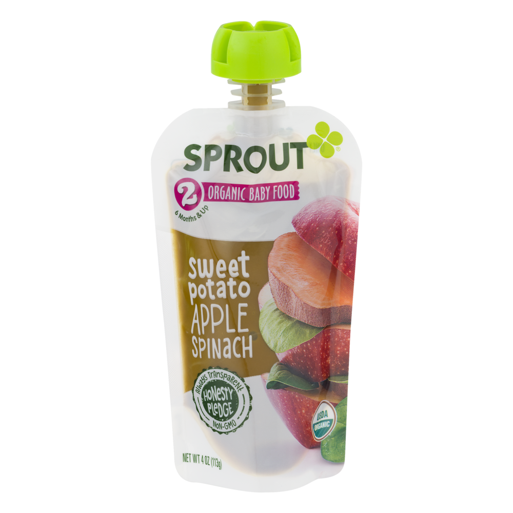 slide 1 of 1, Sprout Sweet Potato, Apple & Spinach Baby Food Pouch, 4 oz