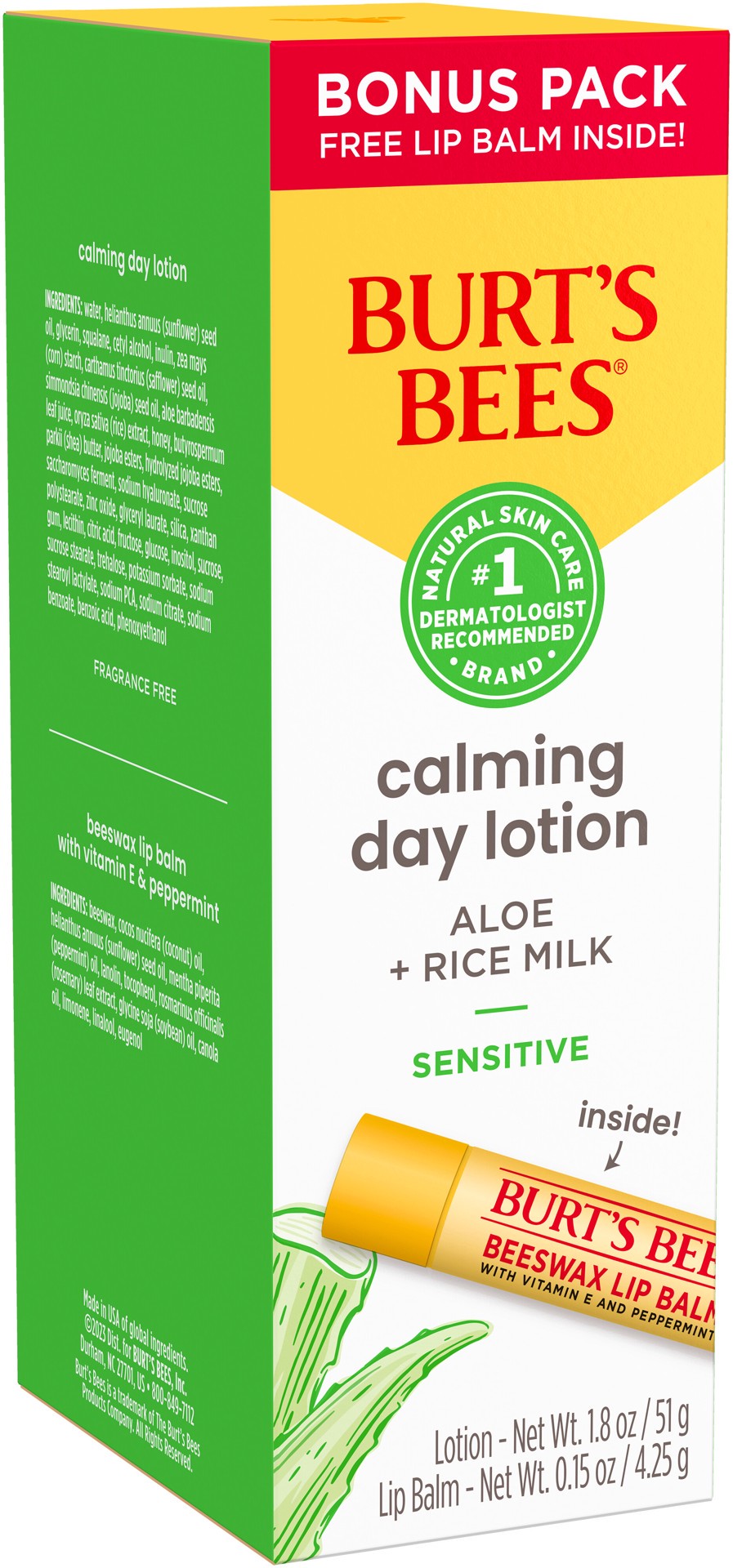 slide 2 of 5, Burt's Bees Calming Day Face Lotion and Beeswax Lip Balm Gift Set, 100 Percent Natural Origin Lip Balm and 98.9 Percent Natural Origin Lotion, 1.8 oz. Bottle/0.15 oz. Tube, 1 ct