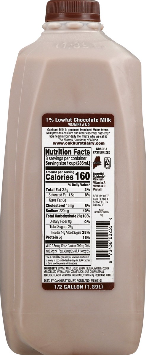 slide 6 of 12, Oakhurst 1% Lowfat Chocolate Milk Half Gallon, 1/2 gal