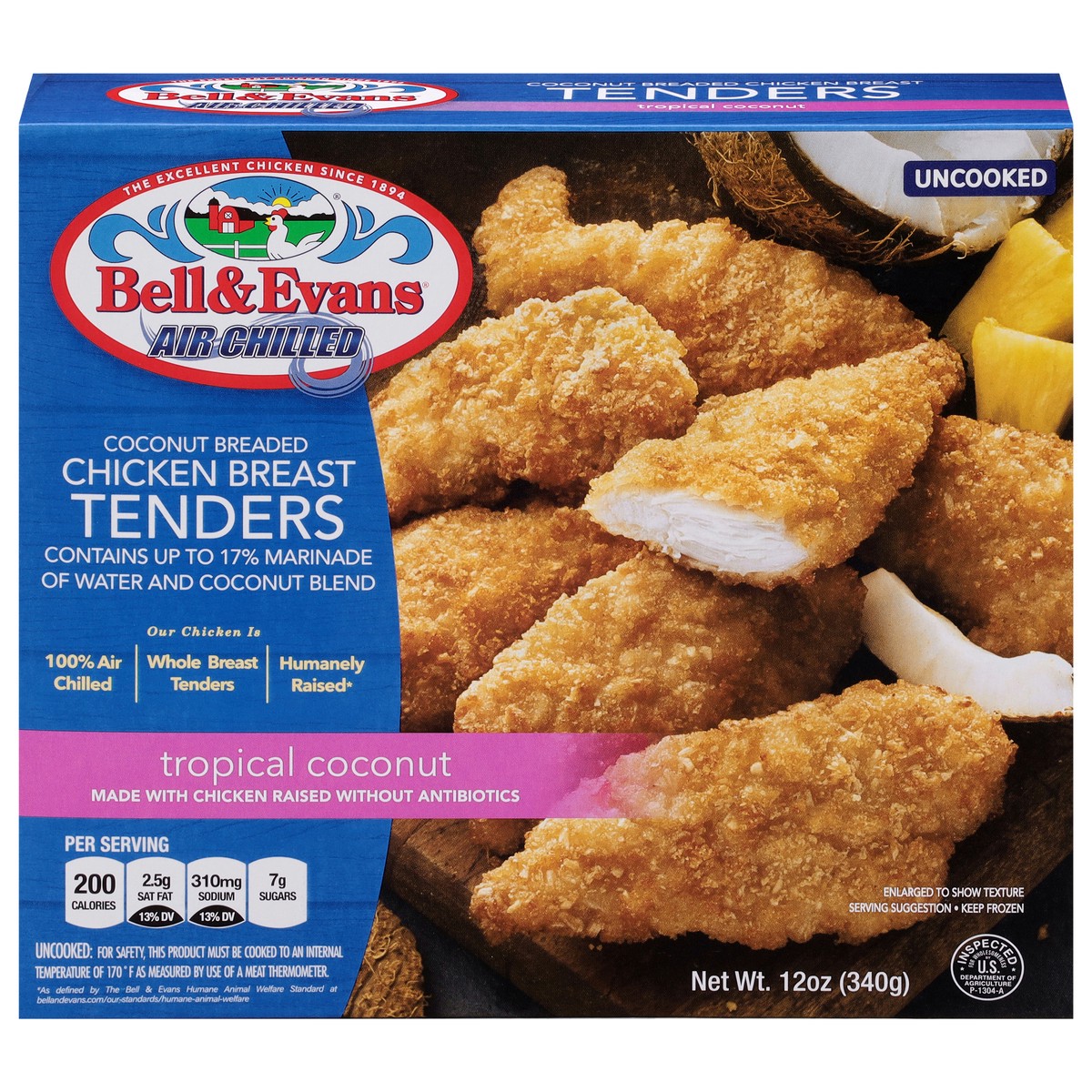 slide 1 of 14, Bell & Evans Air Chilled Breaded Tropical Coconut Chicken Breast Tenders, 12 oz
