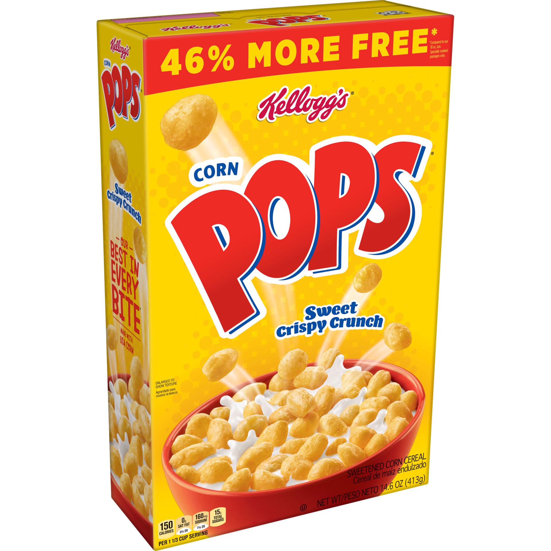 slide 1 of 5, Corn Pops Kellogg's Corn Pops Breakfast Cereal, 8 Vitamins and Minerals, Kids Snacks, Large Size, Original, 14.6oz Box, 1 Box, 14.6 oz