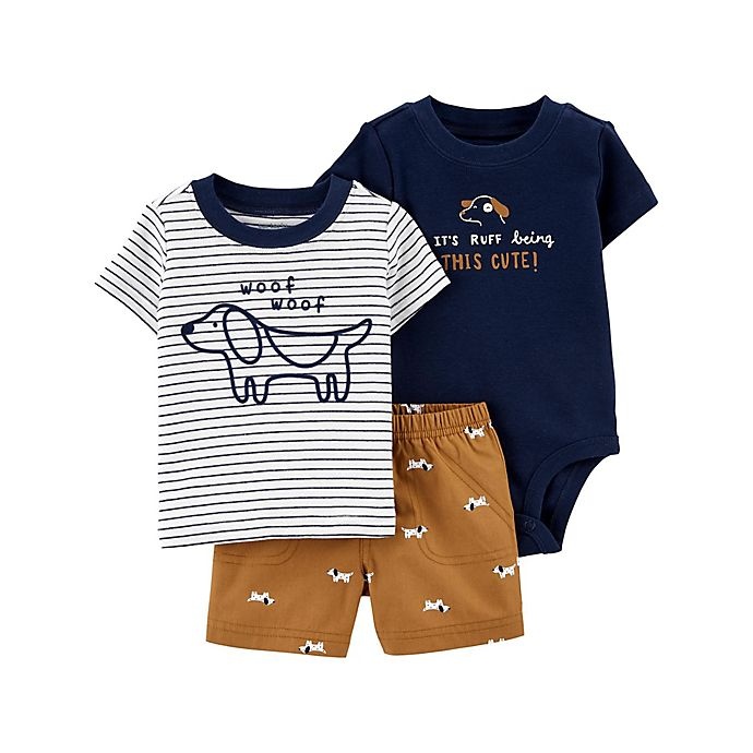 slide 1 of 1, Carter's Striped Dog Short Sleeve Bodysuit, T-Shirt and Short Set - Brown, 3 ct; 3 M