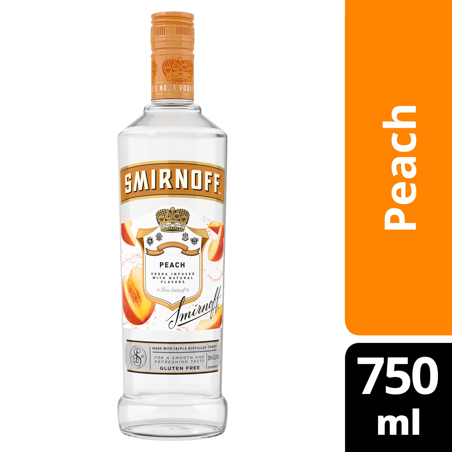 slide 4 of 4, Smirnoff Peach (Vodka Infused With Natural Flavors), 750 mL, 750 ml