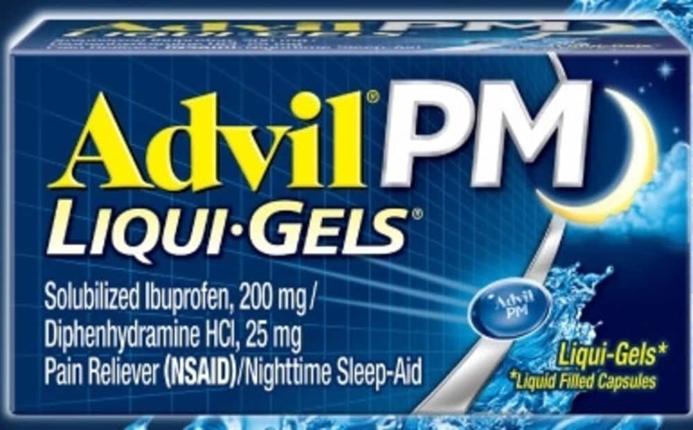 slide 1 of 2, Advil PM Liqui-Gels Pain Reliever/Nighttime Sleep Aid Liquid Filled Capsule Ibuprofen Diphenhydramine, 40 ct; 200 mg; 38 mg