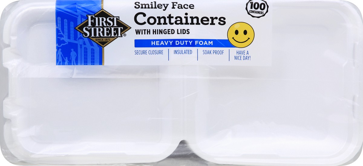 slide 5 of 6, First Street Smiley Face 1 Compartment Containers, 100 ct
