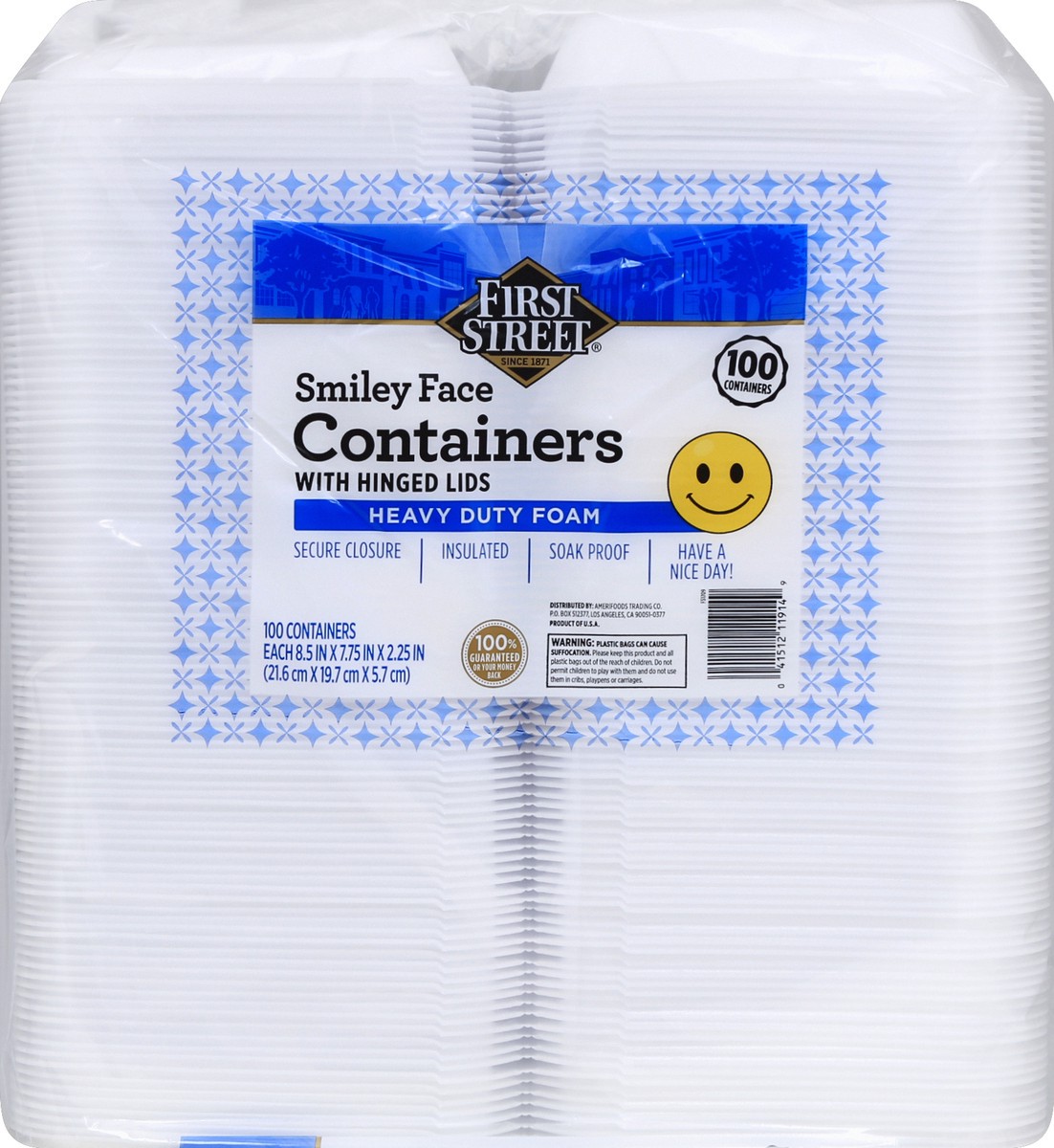 slide 6 of 6, First Street Smiley Face 1 Compartment Containers, 100 ct