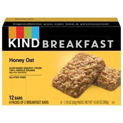 KIND Breakfast, Healthy Snack Bar, Honey Oat, Gluten Free Breakfast Bars, 100% Whole Grains, 1.76 OZ Packs (6 Count)