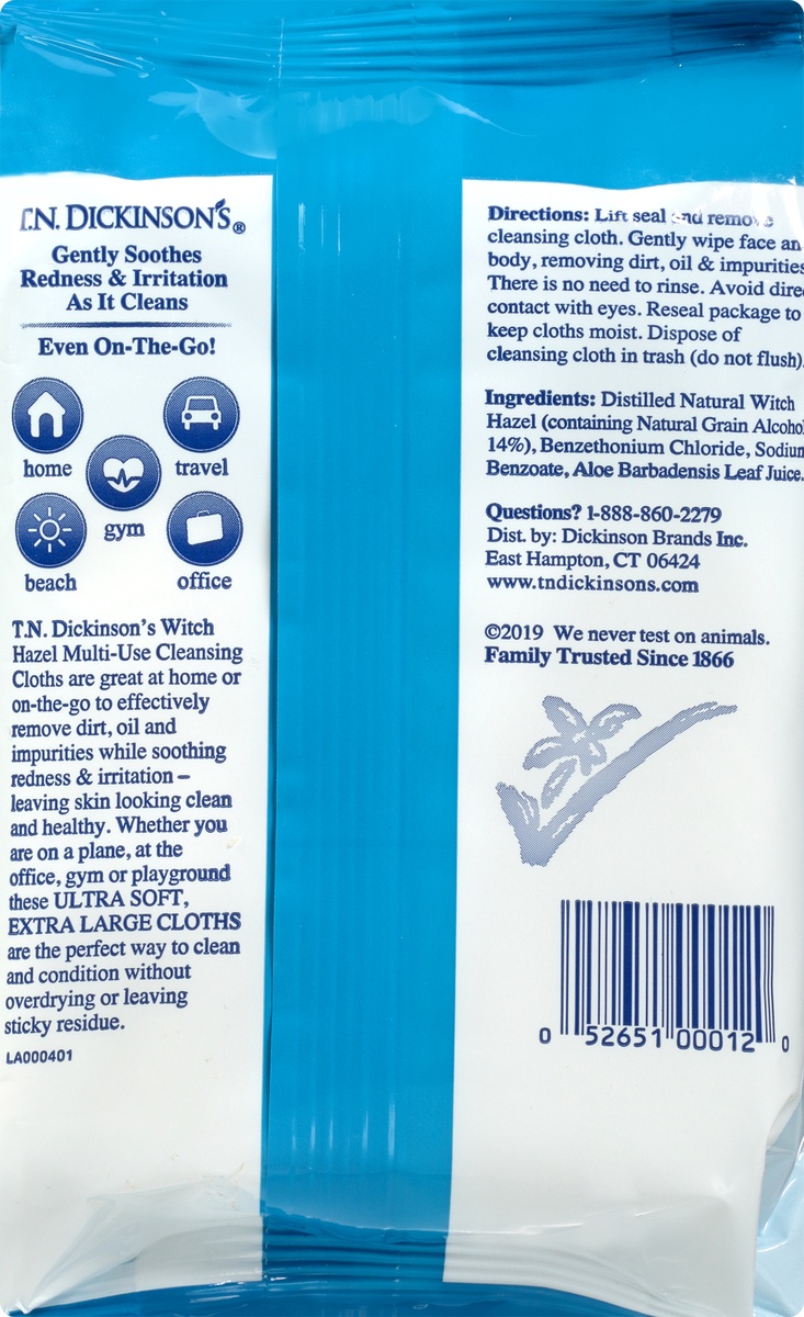 slide 9 of 10, T.N. Dickinson's Witch Hazel Cleansing Cloths, 25 ct