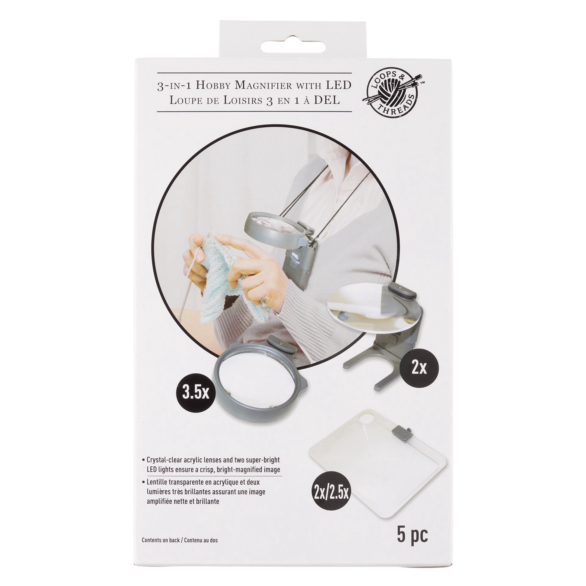slide 2 of 4, 3-In-1 Hobby Magnifier With Led By Loops & Threads, 2x 110mm rimless round acrylic lens