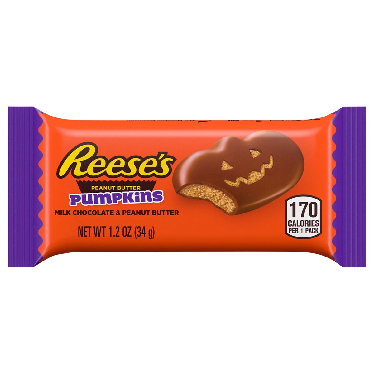 slide 1 of 9, REESE'S Milk Chocolate Peanut Butter Pumpkins, Halloween Candy Pack, 1.2 oz, 1.2 oz