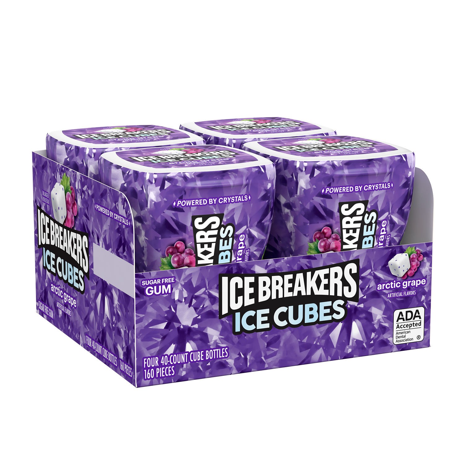 slide 1 of 4, Ice Breakers Ice Cubes Arctic Grape Sugar Free Chewing Gum Bottles, 3.24 oz (4 Count, 40 Pieces), 4 ct