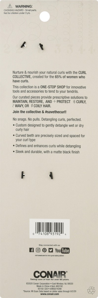 slide 2 of 9, Conair Curl Collective Curly Comb Black, 1 ct