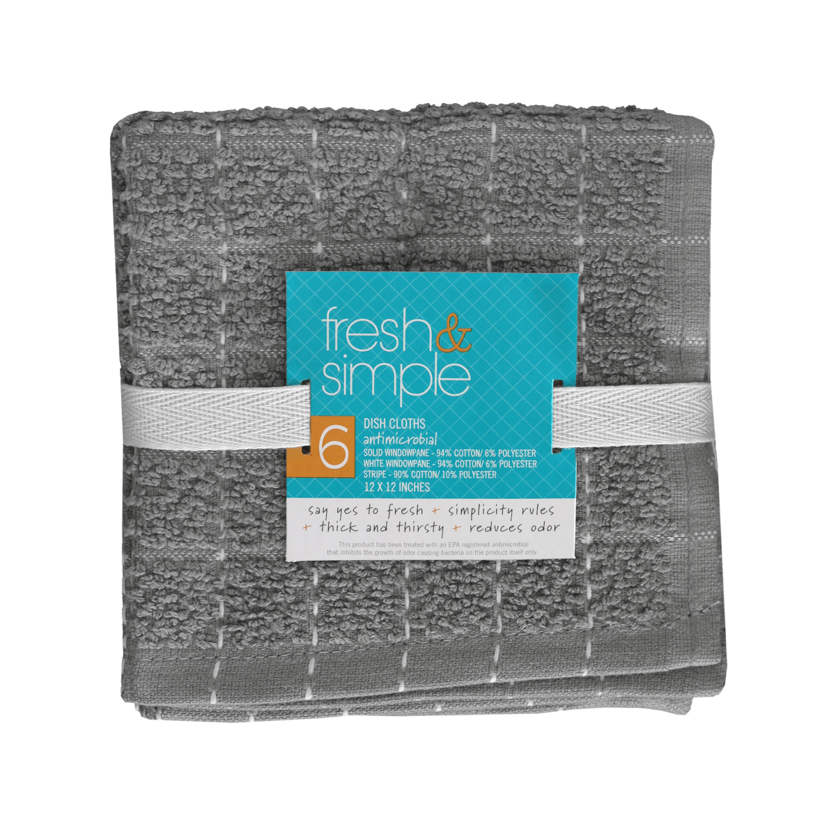 slide 1 of 5, Fresh & Simple Dish Cloth, Grey, 6 ct