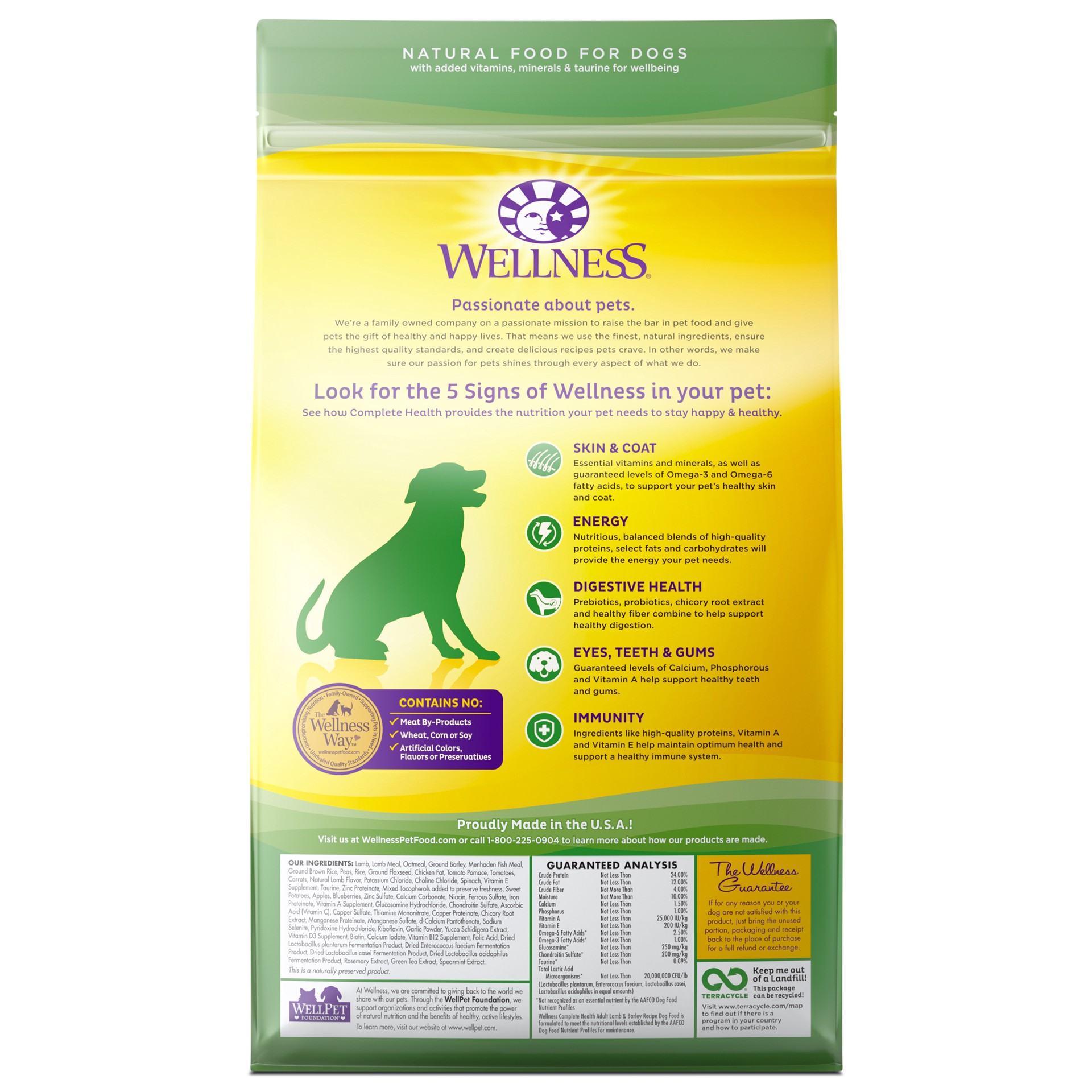 slide 4 of 5, Wellness Complete Health Natural Dry Dog Food, Lamb & Barley, 5-Pound Bag, 1 ct