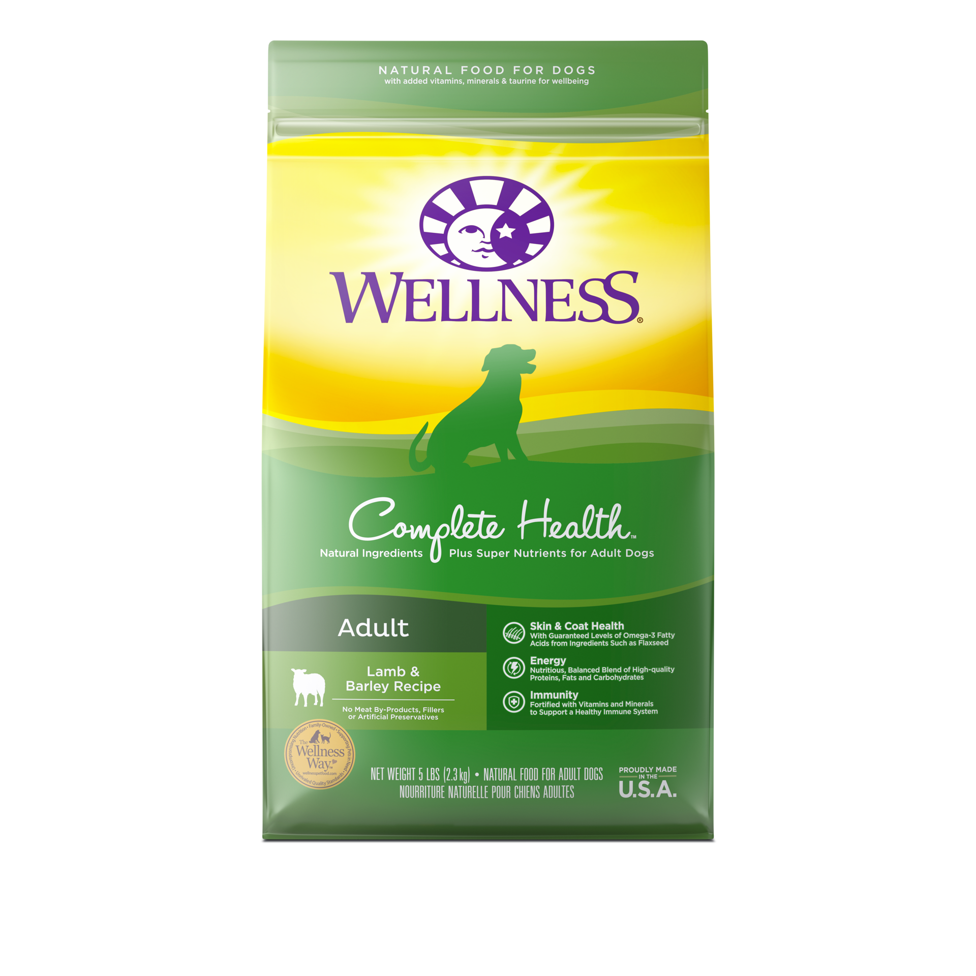 slide 1 of 5, Wellness Complete Health Natural Dry Dog Food, Lamb & Barley, 5-Pound Bag, 1 ct