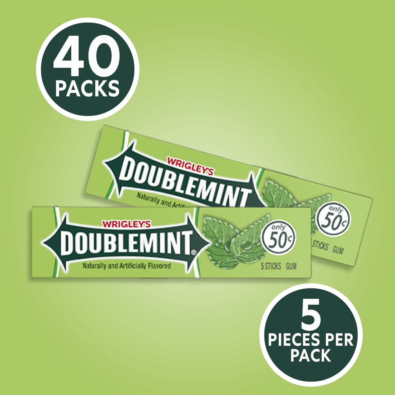 slide 5 of 8, Doublemint WRIGLEY'S DOUBLEMINT Chewing Gum Bulk Pack, 5 Stick (Pack of 40), 200 pc