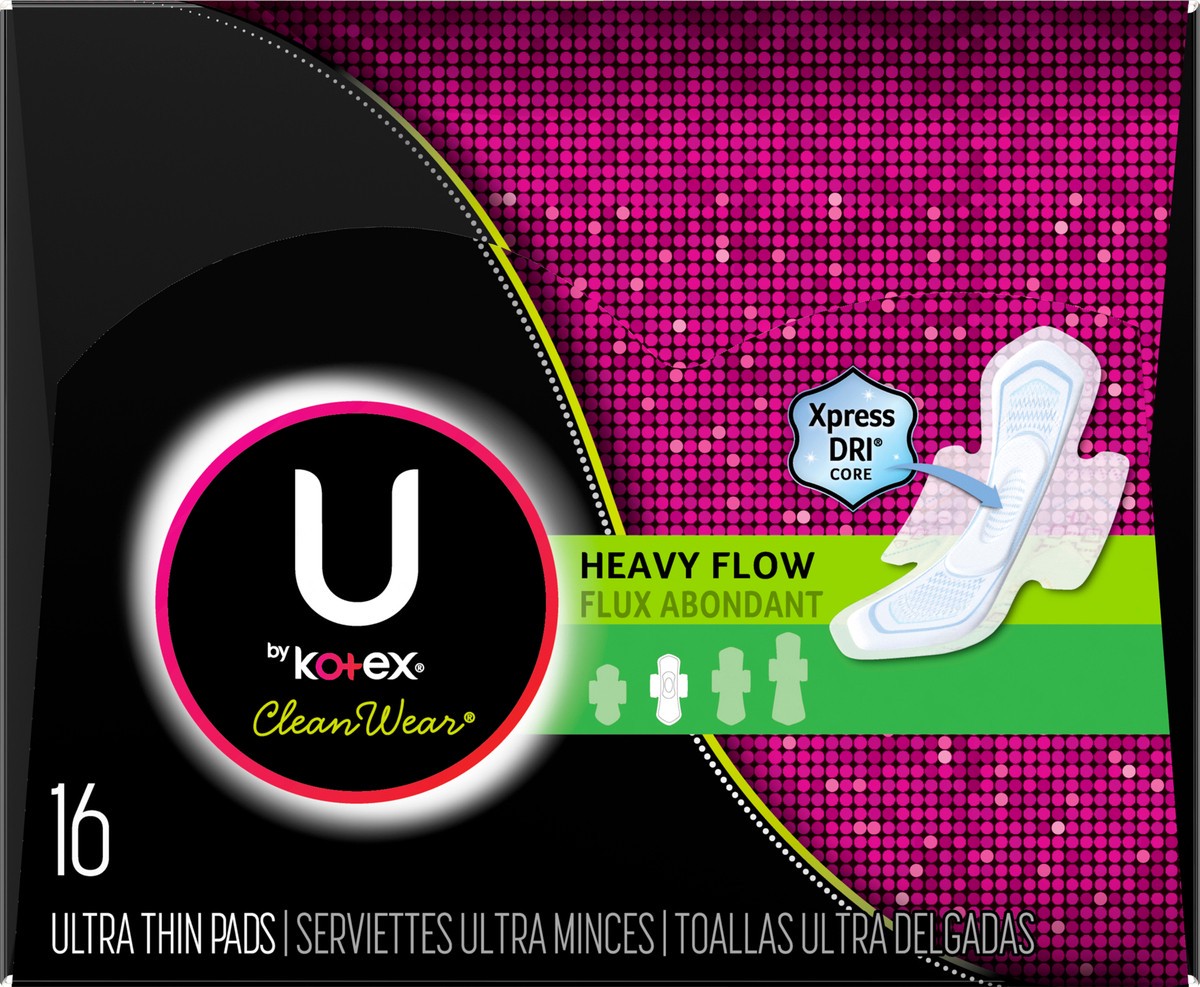 slide 7 of 9, U by Kotex Clean Wear Heavy Flow Ultra Thin Pads 16 ea, 16 ct