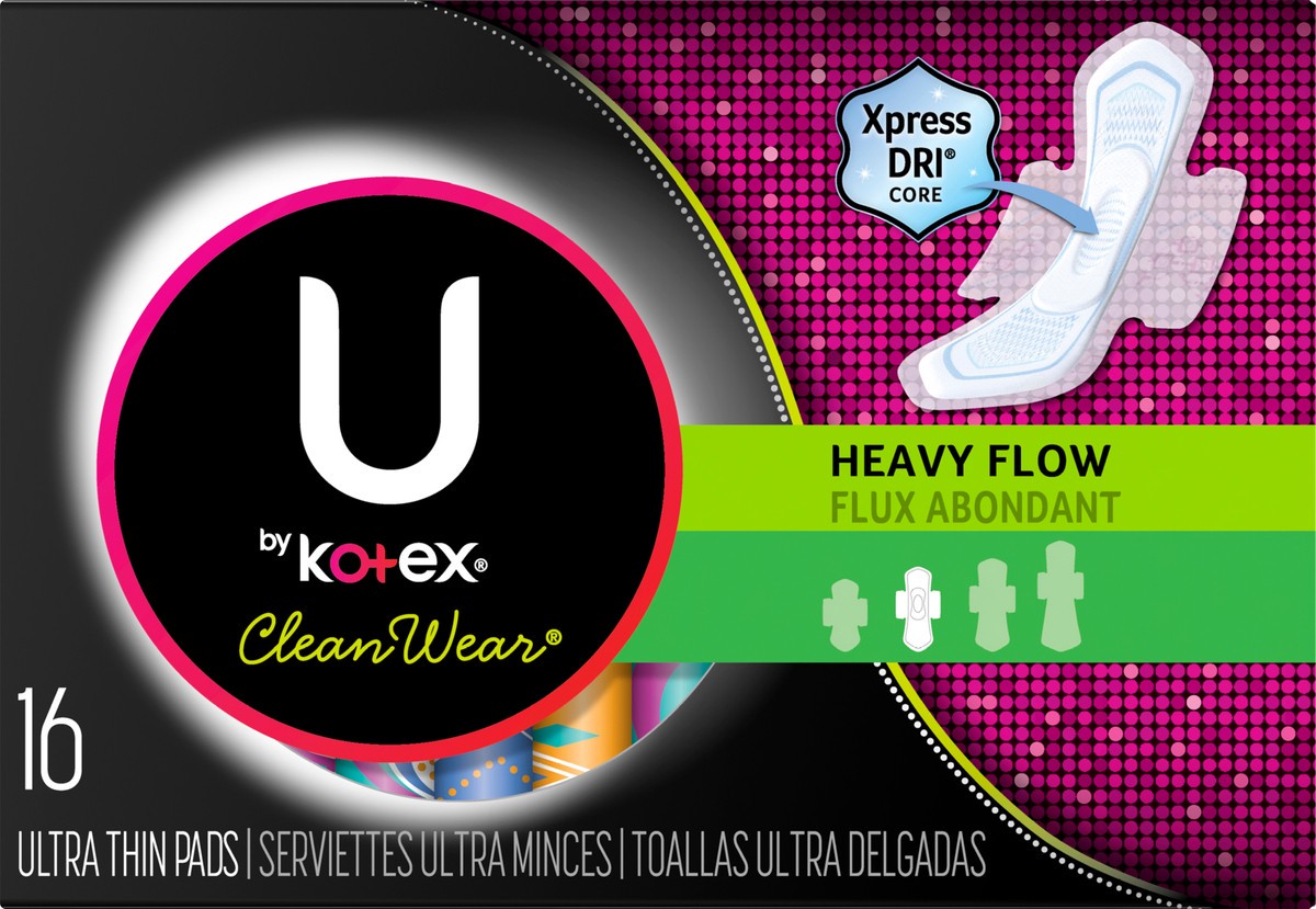 slide 5 of 9, U by Kotex Clean Wear Heavy Flow Ultra Thin Pads 16 ea, 16 ct