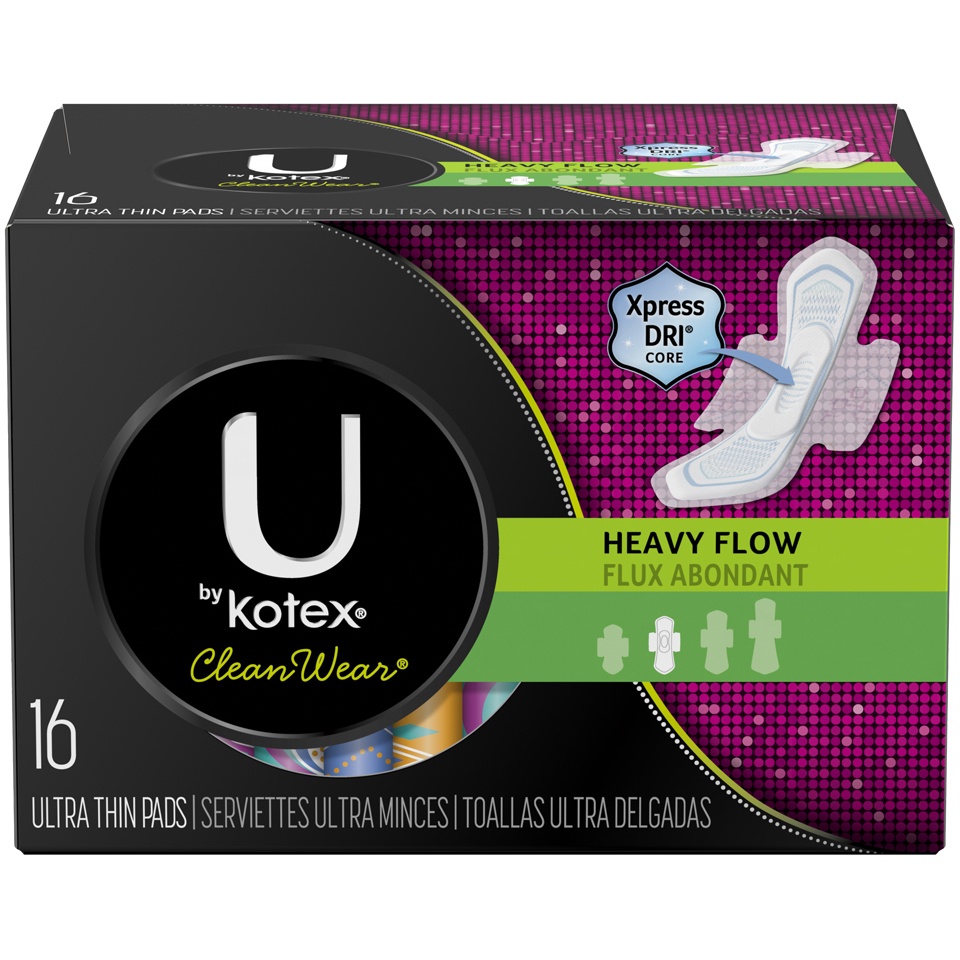 slide 1 of 3, Kotex Clean Wear Ultra Thin Heavy Flow Pads With Wings, 16 ct