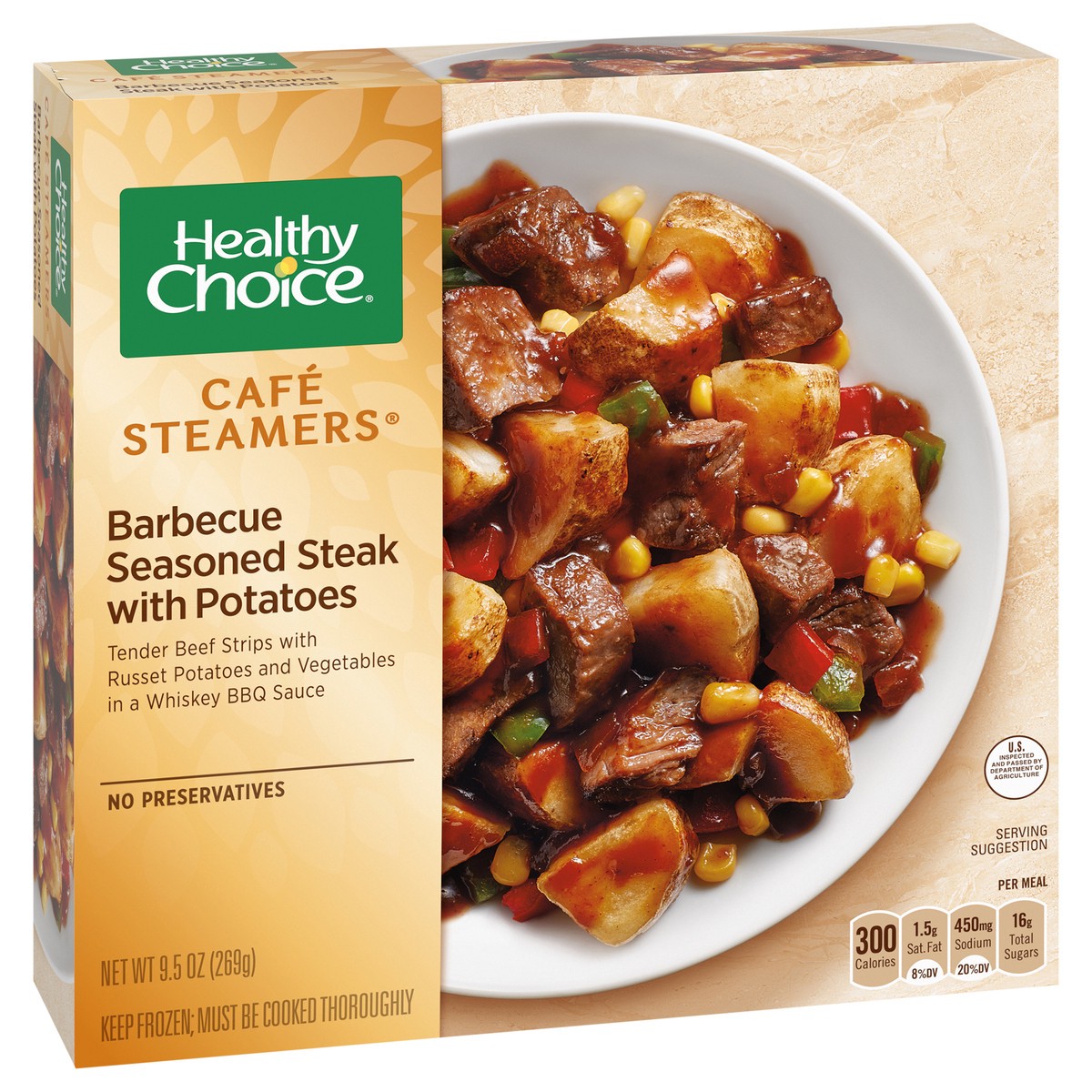 slide 7 of 9, Healthy Choice Café Steamers Barbecue Seasoned Steak With Potatoes Frozen Meal, 9.5 oz., 9.50 oz