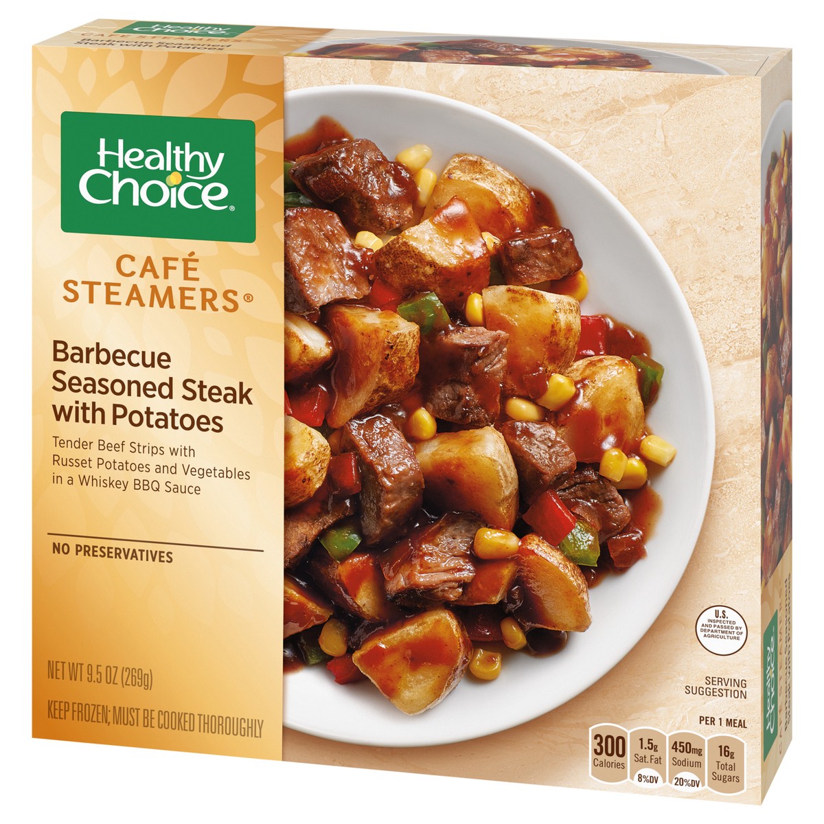 slide 3 of 9, Healthy Choice Café Steamers Barbecue Seasoned Steak With Potatoes Frozen Meal, 9.5 oz., 9.50 oz