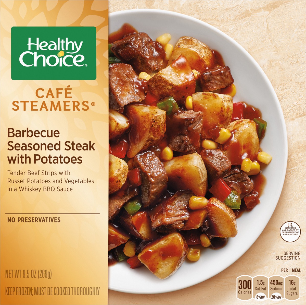 slide 8 of 9, Healthy Choice Café Steamers Barbecue Seasoned Steak With Potatoes Frozen Meal, 9.5 oz., 9.50 oz