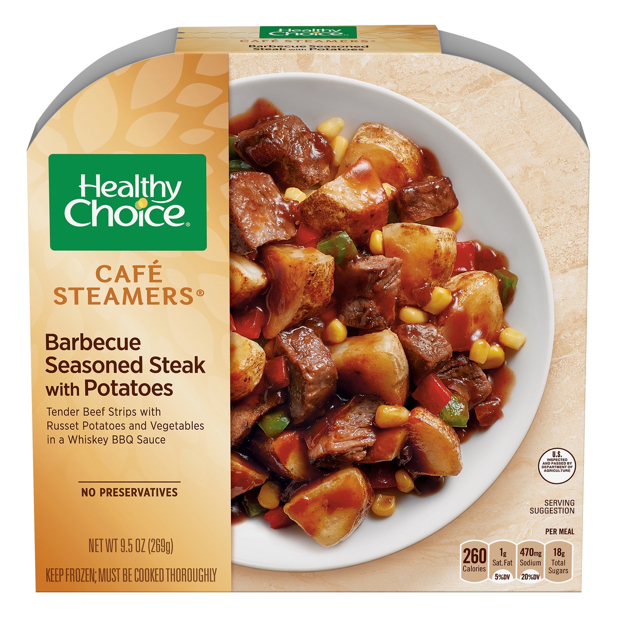 slide 1 of 1, Healthy Choice Cafe Steamers Barbecue Seasoned Steak with Red Potatoes, 9.5 oz
