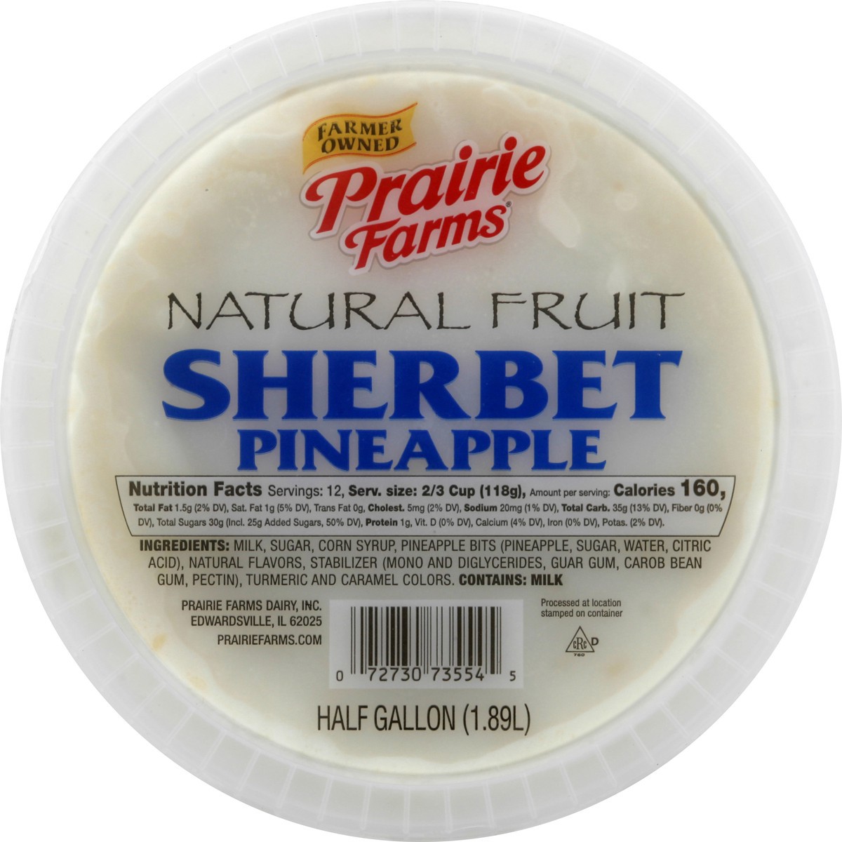 slide 12 of 13, Prairie Farms Natural Fruit Pineapple Sherbet 0.5 gl, 1/2 gal