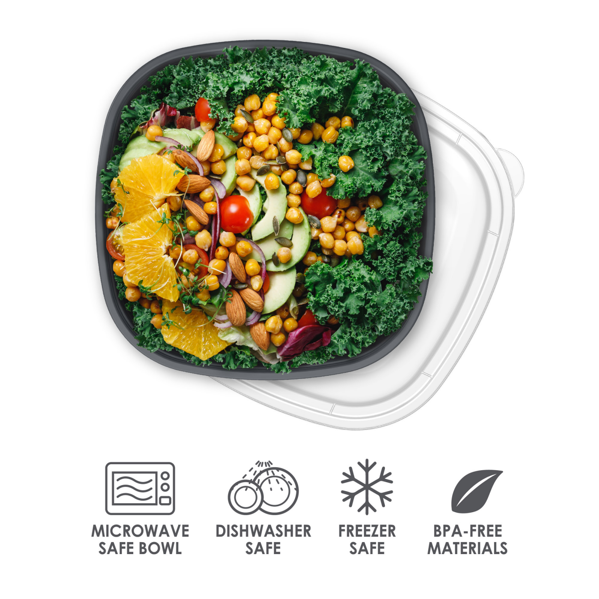 slide 4 of 5, Bentgo® Prep - 1-Compartment Bowls with Custom Fit Lids - Reusable, Microwaveable, Durable BPA-Free, Freezer and Dishwasher Safe Meal Prep Food Storage Containers - 10 Bowls & 10 Lids (Graphite), 1 ct