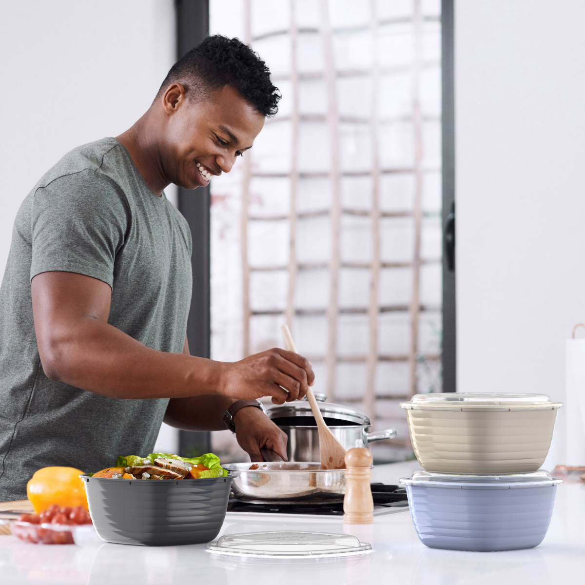 slide 2 of 5, Bentgo® Prep - 1-Compartment Bowls with Custom Fit Lids - Reusable, Microwaveable, Durable BPA-Free, Freezer and Dishwasher Safe Meal Prep Food Storage Containers - 10 Bowls & 10 Lids (Graphite), 1 ct