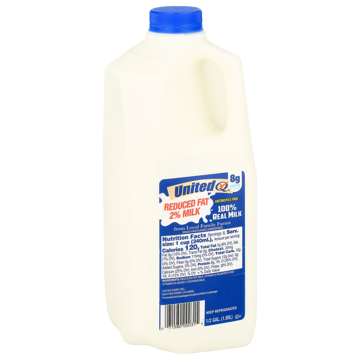 slide 5 of 9, UnitedQ Reduced Fat 2% Milk - 1/2 gal, 1/2 gal