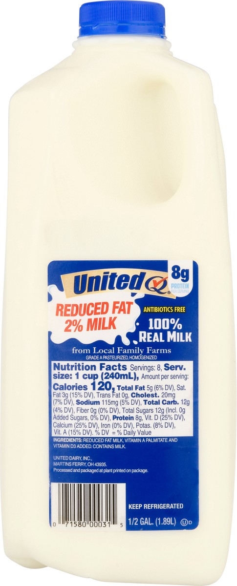 slide 6 of 9, UnitedQ Reduced Fat 2% Milk - 1/2 gal, 1/2 gal