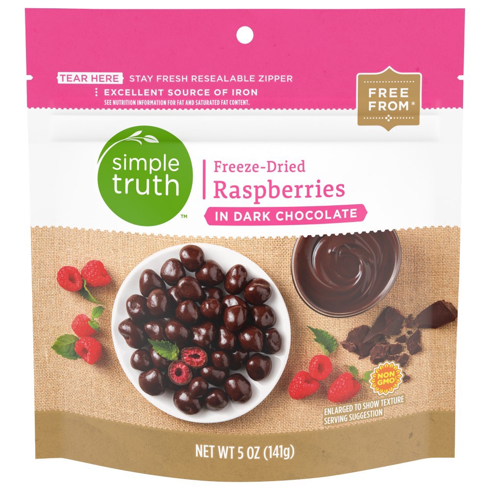 slide 1 of 2, Simple Truth Freeze-Dried Raspberries In Dark Chocolate, 5 oz