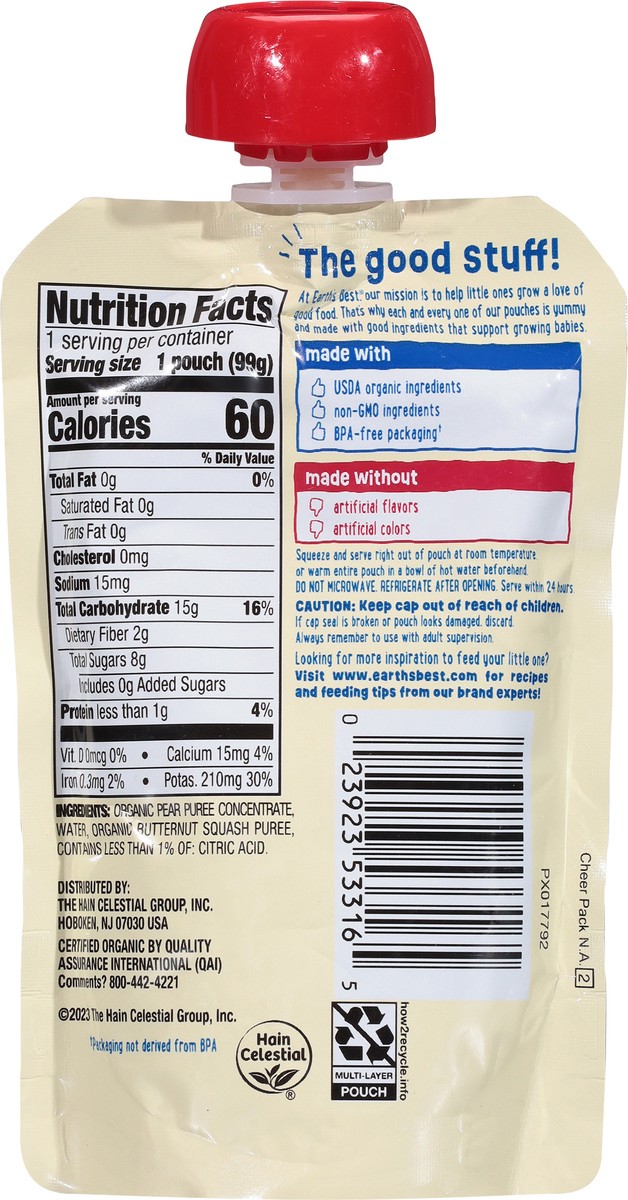 slide 10 of 11, Earth's Best Organic Ages 6m+ Pear Butternut Squash Fruit + Veggie Puree 3.5 oz, 3.50 oz
