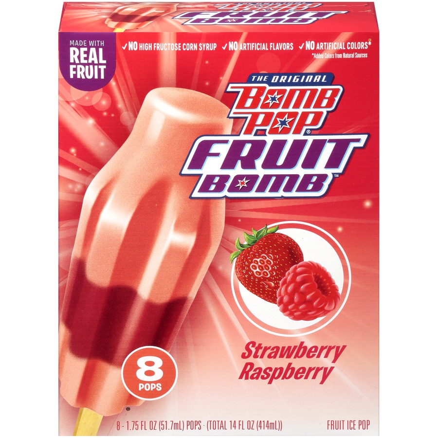 slide 2 of 9, Bomb Pop Strawberry Raspberry Fruit Ice Pop, 8 ct; 14 fl oz