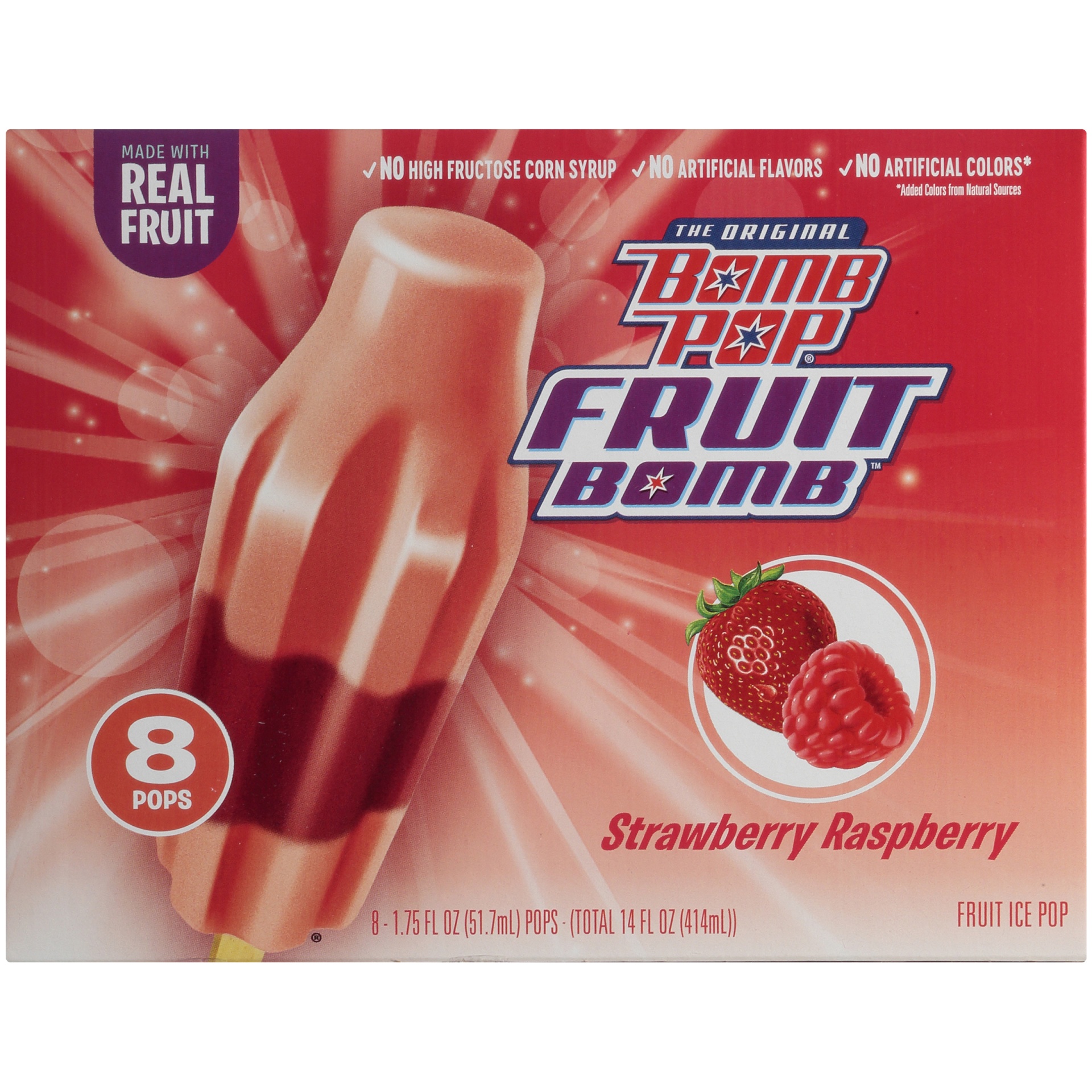 slide 7 of 9, Bomb Pop Strawberry Raspberry Fruit Ice Pop, 8 ct; 14 fl oz