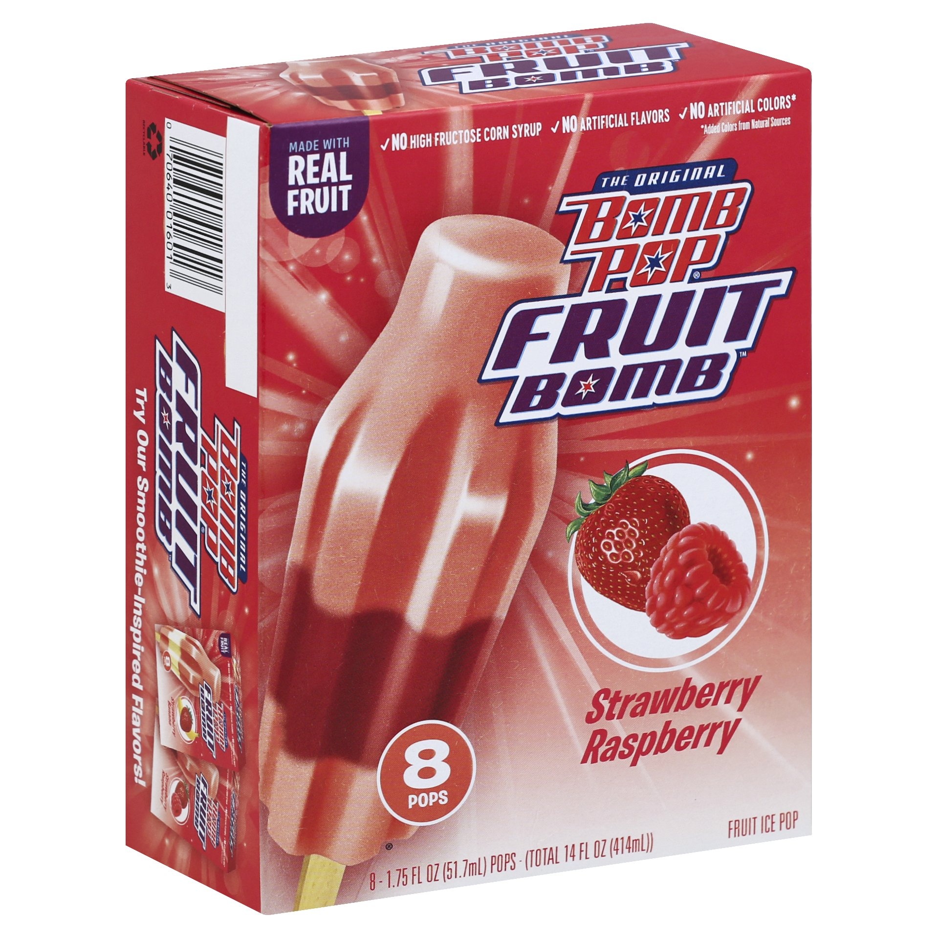 slide 1 of 9, Bomb Pop Strawberry Raspberry Fruit Ice Pop, 8 ct; 14 fl oz