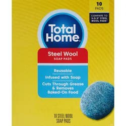 Total Home Steel Wool Soap Pads, Reusable, 10 Ct